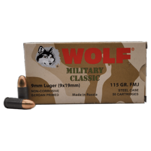 9mm – Wolf Military Classic 115 GR. FMJ Steel Case