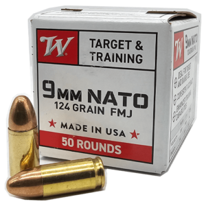 9mm – Winchester Target & Training 124 Grain Full Metal Jacket – 50 Rounds